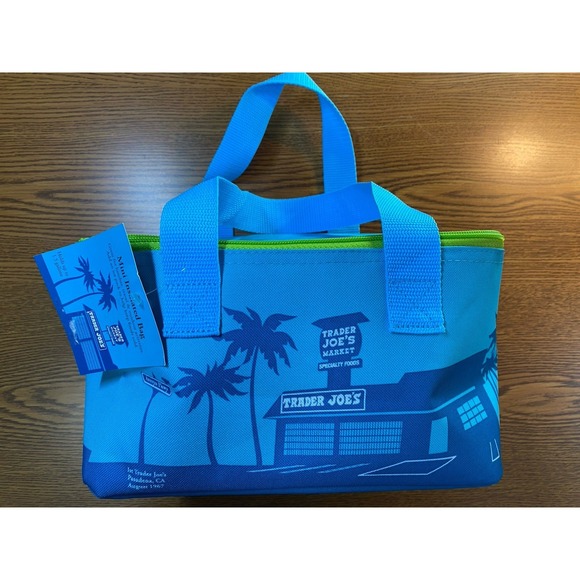 Trader Joe'S Handbags - Trader Joes Mini Insulated Bag Blue Limited Edition Palm Tree Volkswagen Hippie